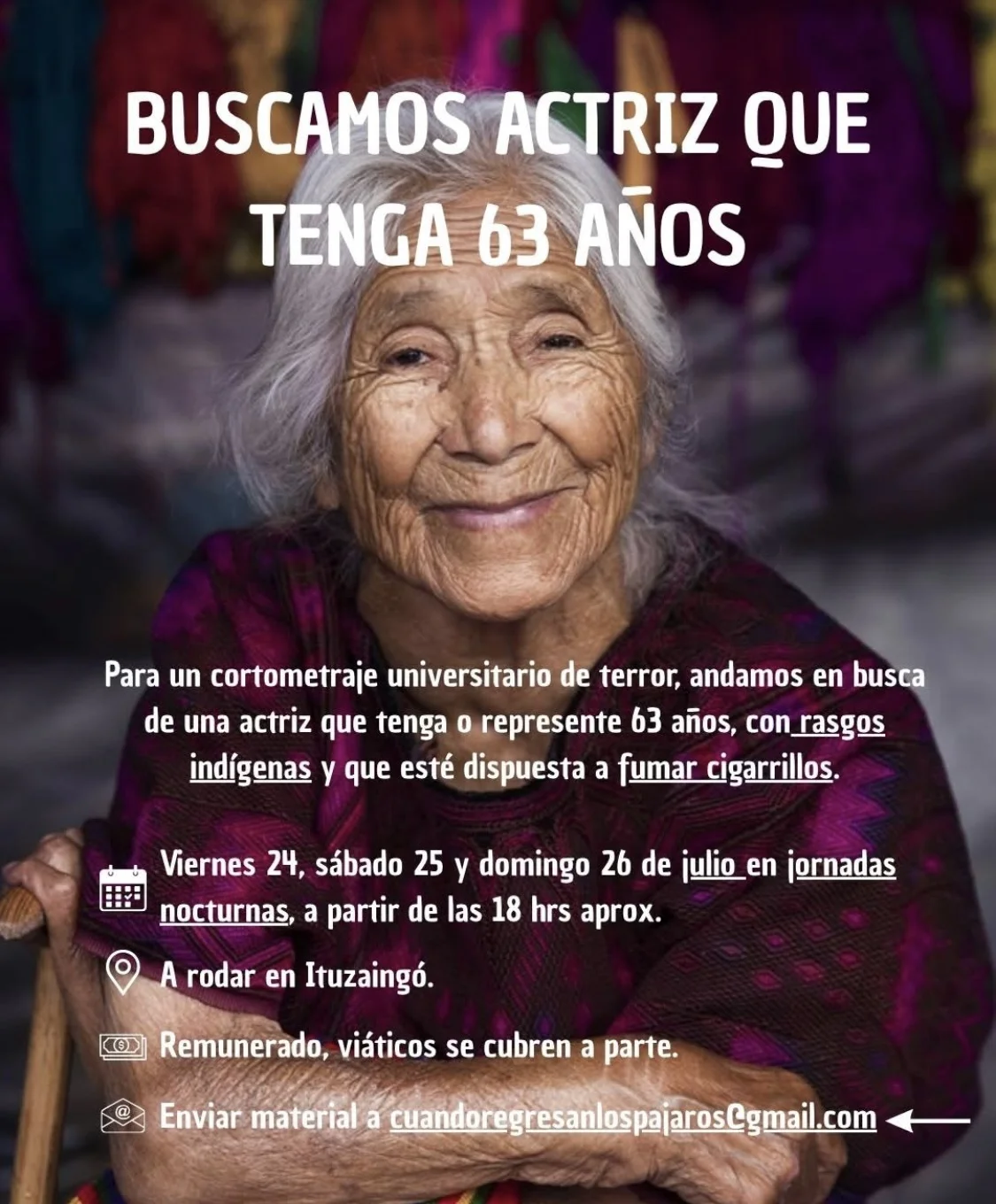 Buscamos actriz que tenga 63 años
