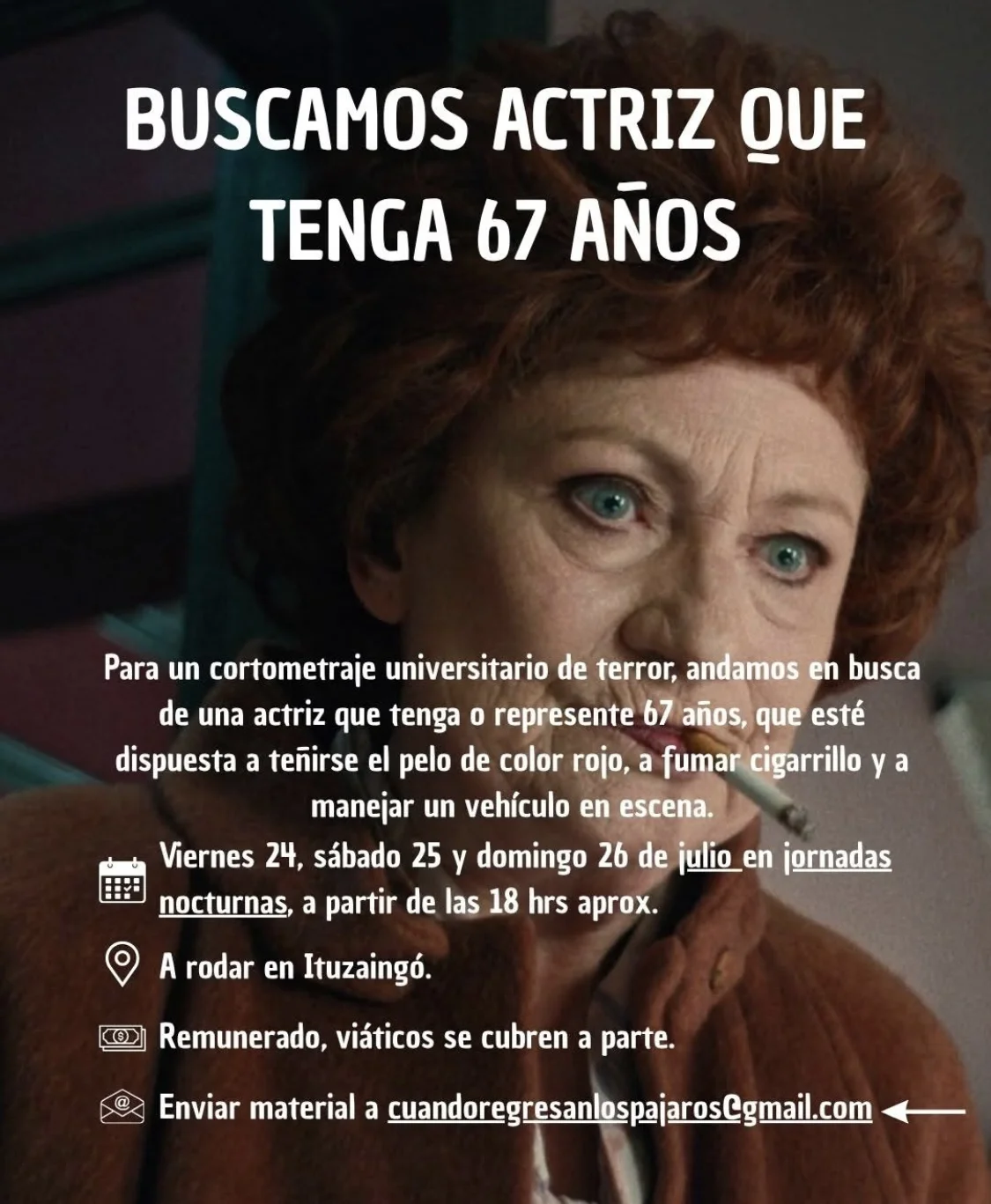 Buscamos actriz que tenga 67 años