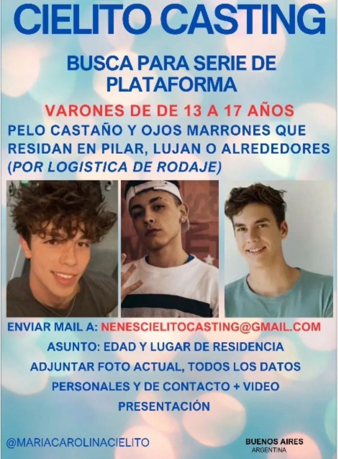Cielito Casting busca varones de 13 a 17 años para serie de plataforma
