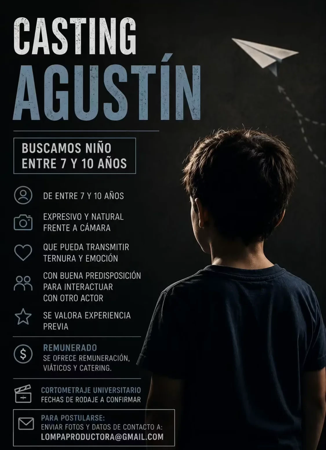 Niño expresivo para cortometraje universitario