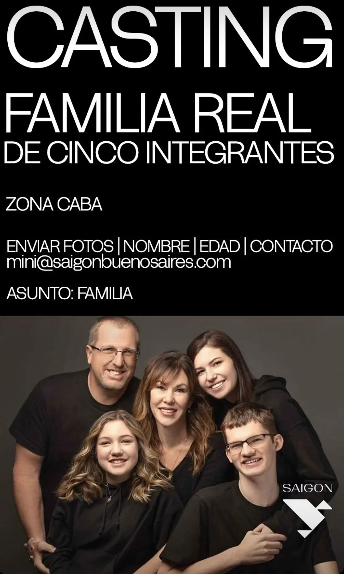 Casting familia real de cinco integrantes