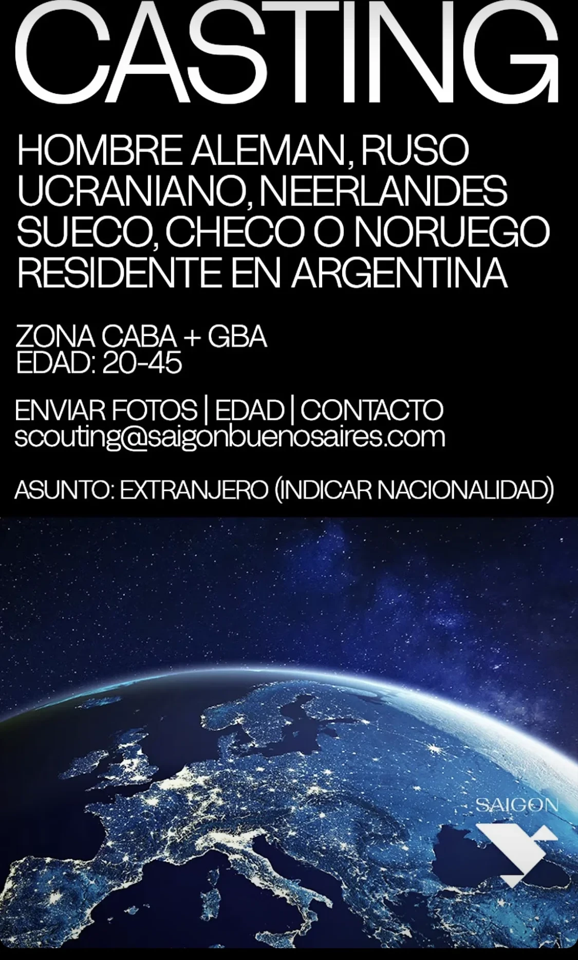 Casting de hombres extranjeros residentes en Argentina