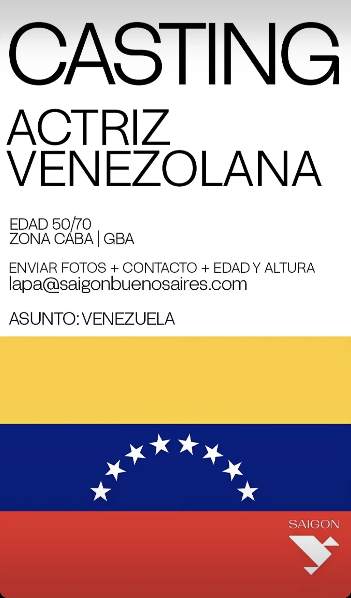 Casting para actriz venezolana de 50 a 70 años