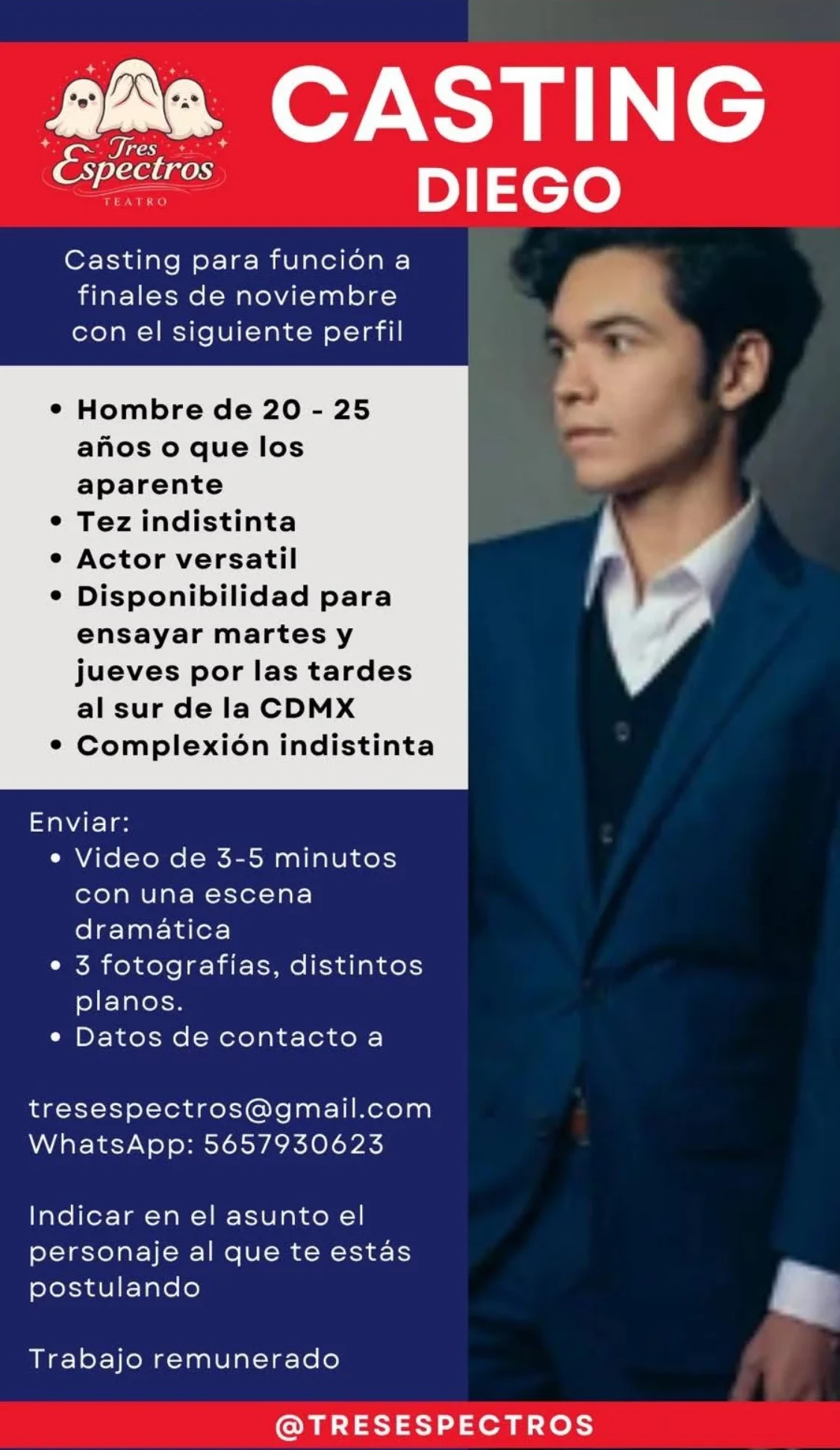 Actor de 20 a 25 años o que lo aparente