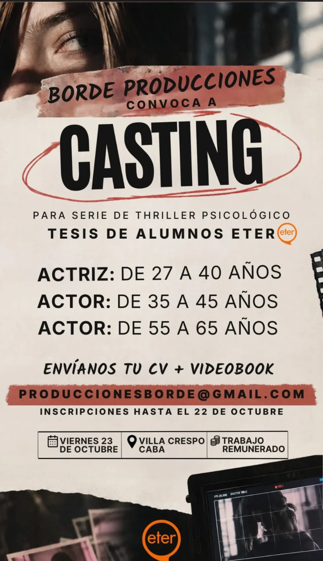 Actores de 35 a 45 y actrices de 27 a 40 años