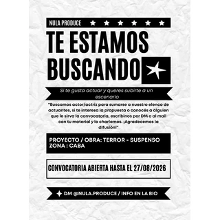 Casting de actor y actriz para obra de terror y suspenso