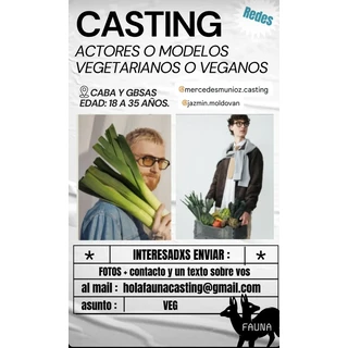 Casting redes para actores o modelos vegetarianos o veganos